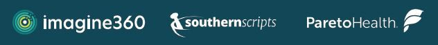 Logos for Imagine360, Southern Scripts, and ParetoHealth displayed side by side on a dark teal background.