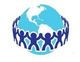 Blue globe with a circle of linked people around it, symbolizing unity and community
