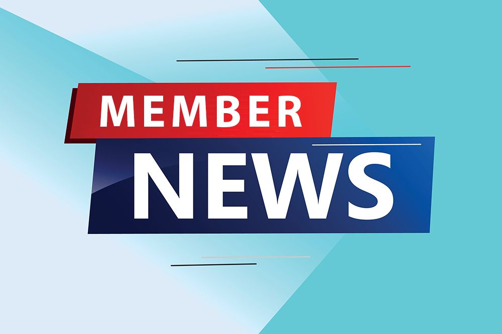 Member News graphic with red and blue banner and white text on a light blue background