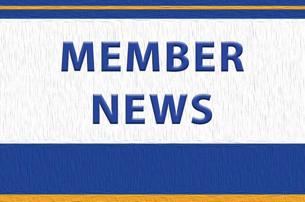 MEMBER NEWS text in white block with blue and yellow border