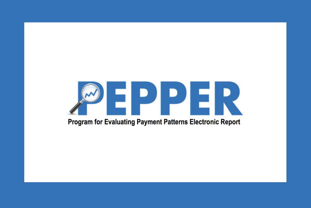 PEPPER logo with a magnifying glass and upward chart, plus the subtitle “Program for Evaluating Payment Patterns Electronic Report”