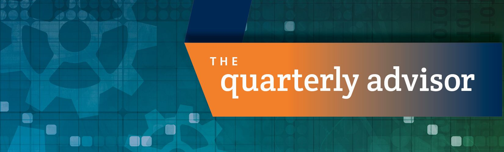The Quarterly Advisor logo on a blue tech-style background with an orange banner