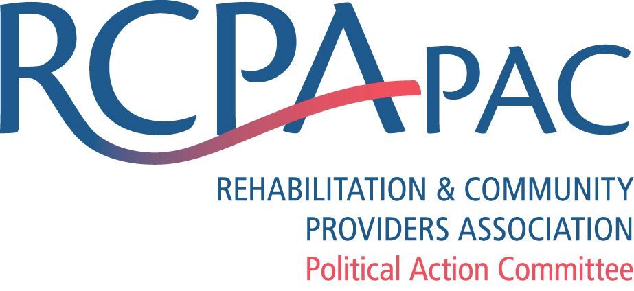 Logo for the Rehabilitation & Community Providers Association Political Action Committee (RCPA-PAC) with red swoosh.