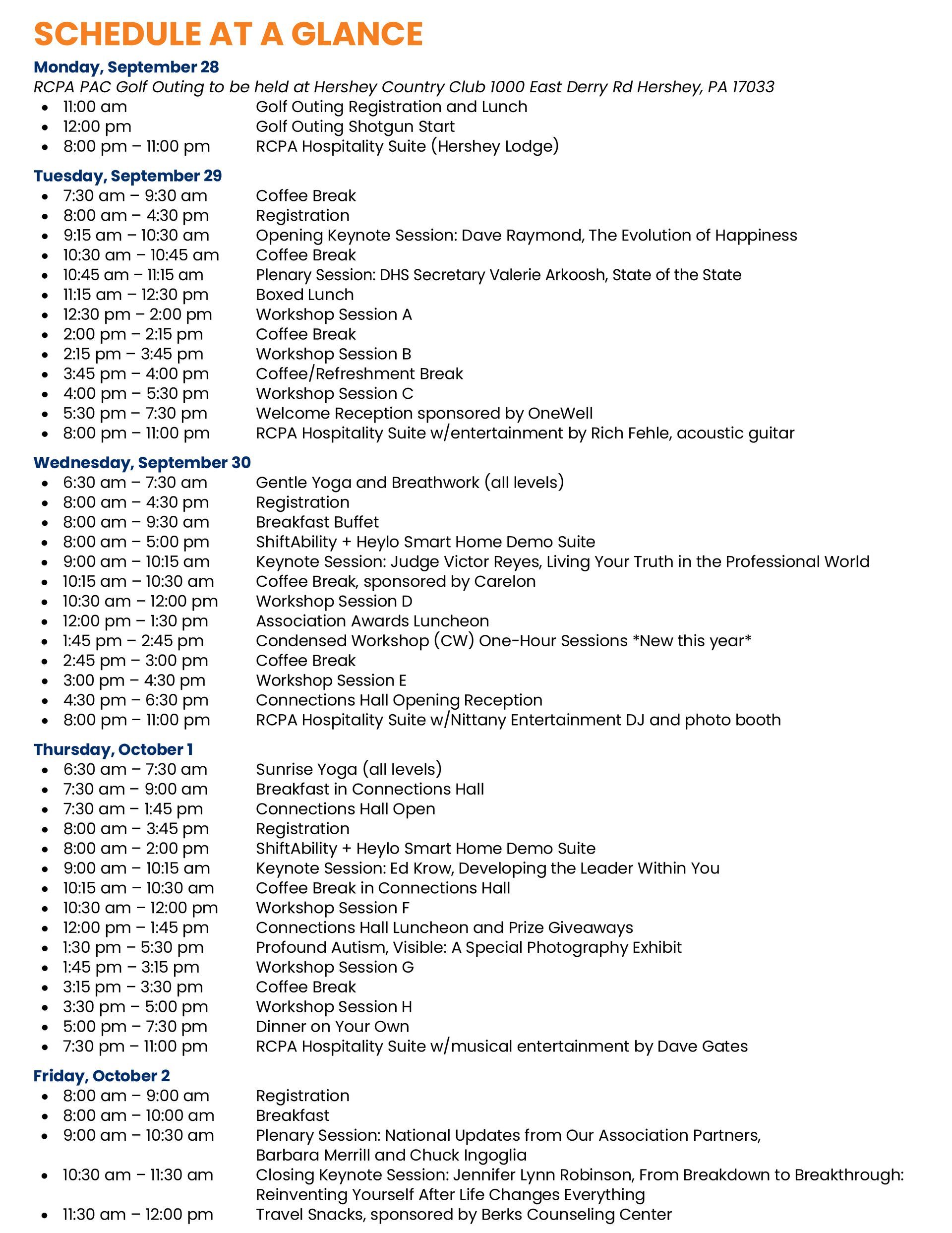 RCPA 2026 Conference Schedule at a Glance
