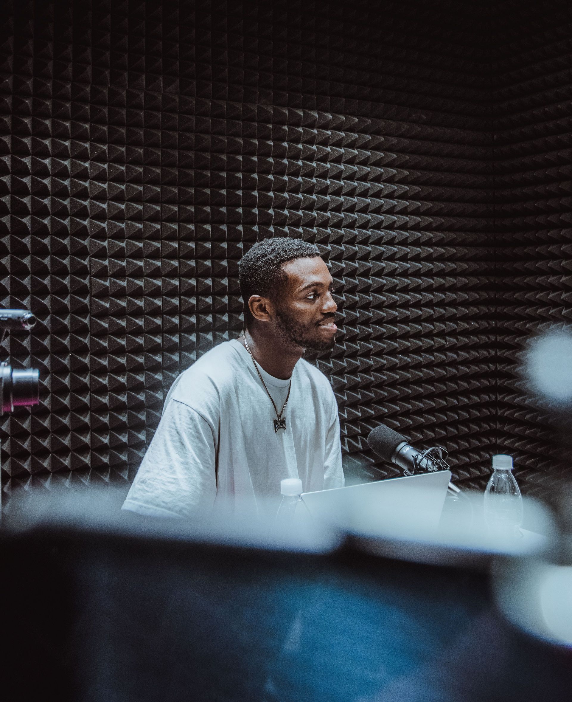 Acoustic treatment in a podcast studio