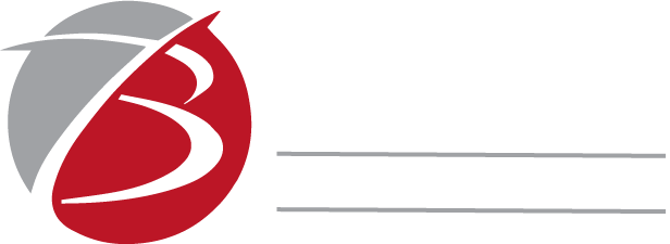 A red and white logo with the letter b on it.
