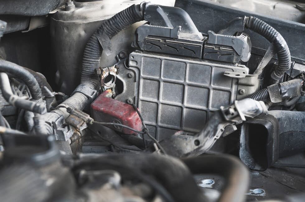 A Close Up Of A Car Engine With A Battery In It — North Queensland Diesel Tune In Kirwan, QLD