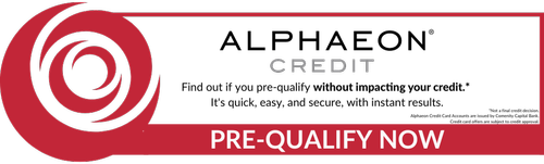 ALPHAEON credit advertisement with a red logo and call to