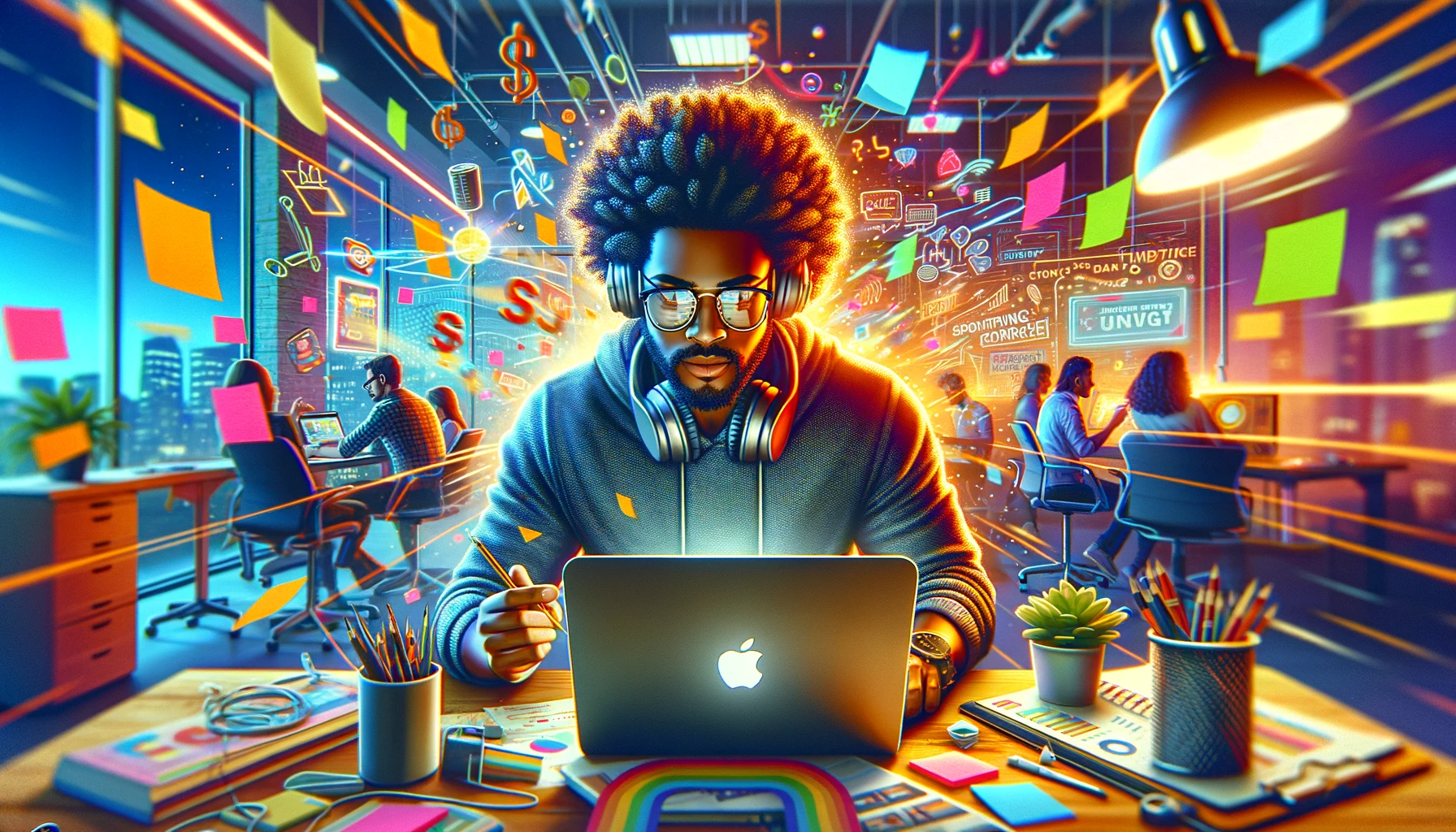 A man is sitting at a desk using a laptop computer.