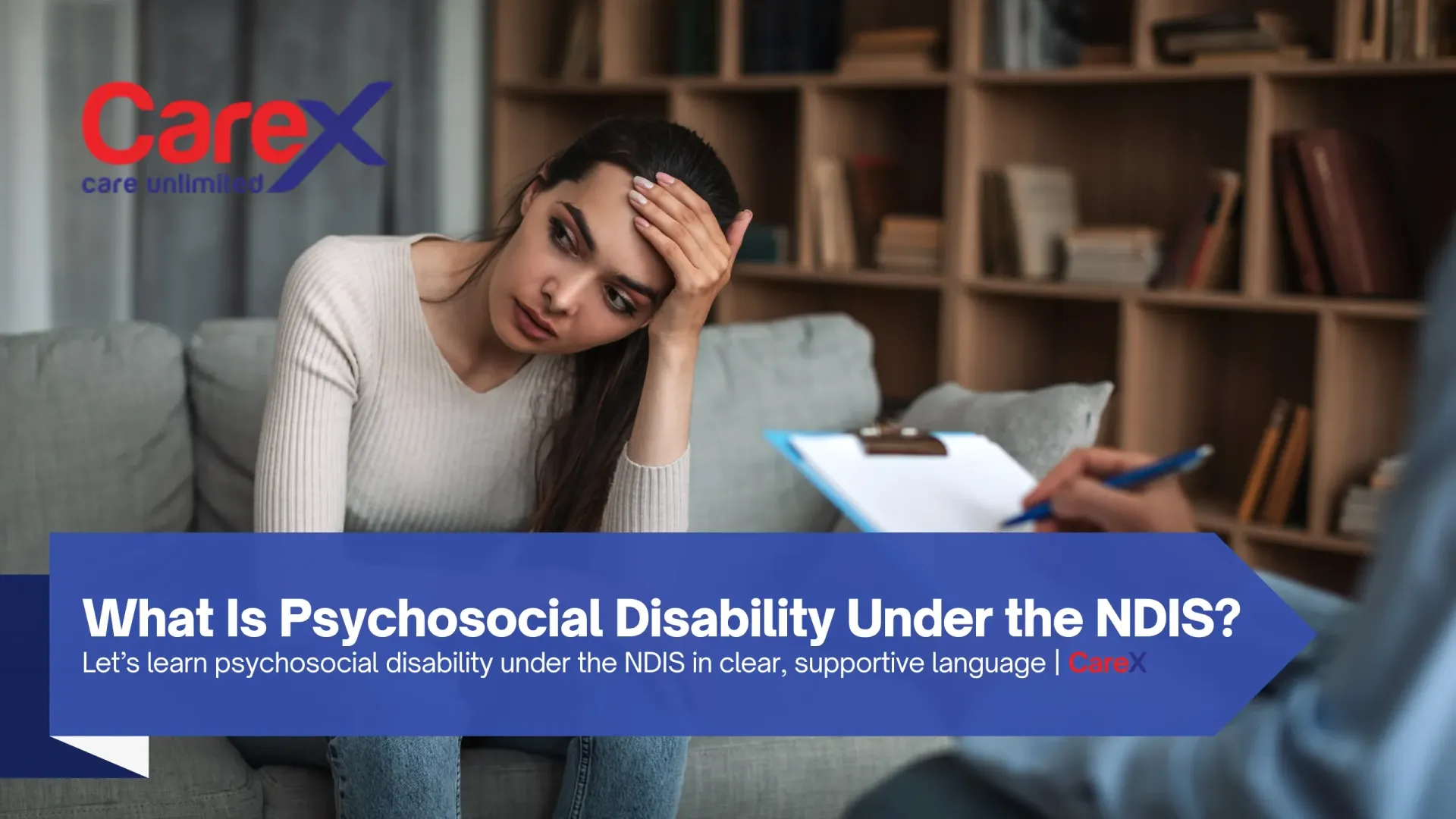 A person sitting at home, reflecting on mental wellbeing and psychosocial disability support under the NDIS.