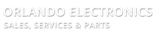 Orlando Electronics logo with &ldquo;Sales, Services & Parts&rdquo; text in light gray on white background
