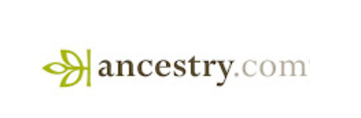 A logo for ancestry.com is shown on a white background.