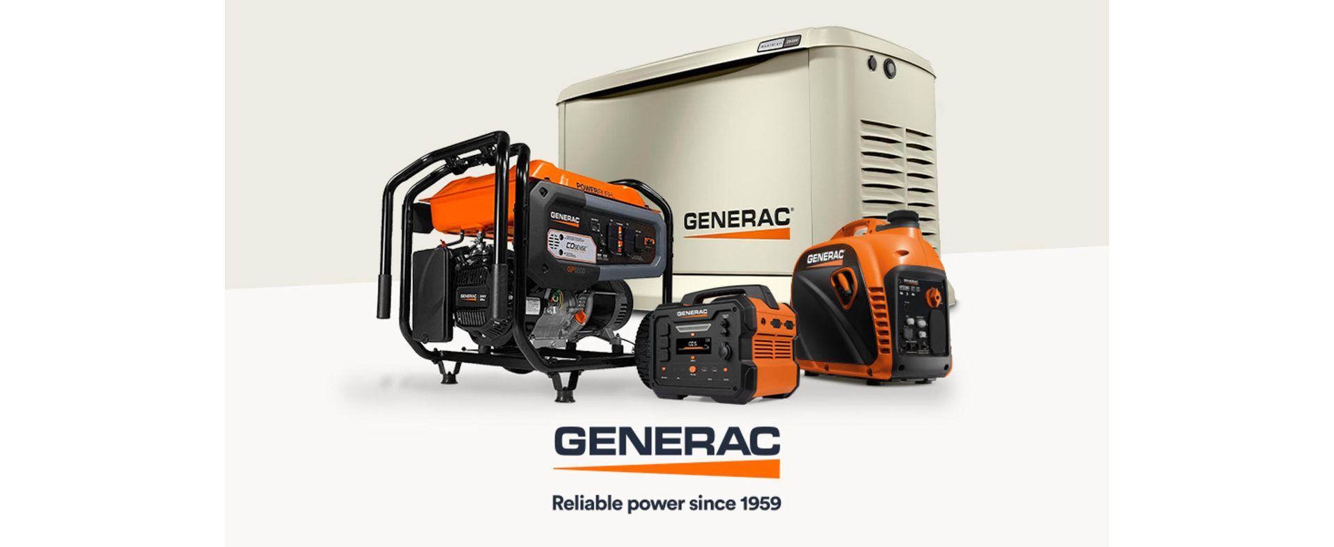 A group of generators are sitting next to each other on a table.