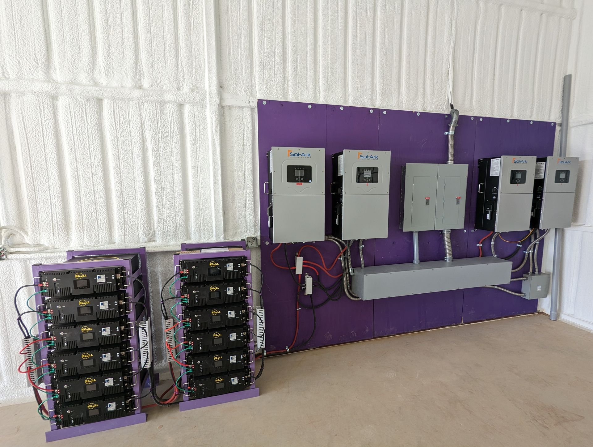 A room with a lot of electrical equipment on the wall.