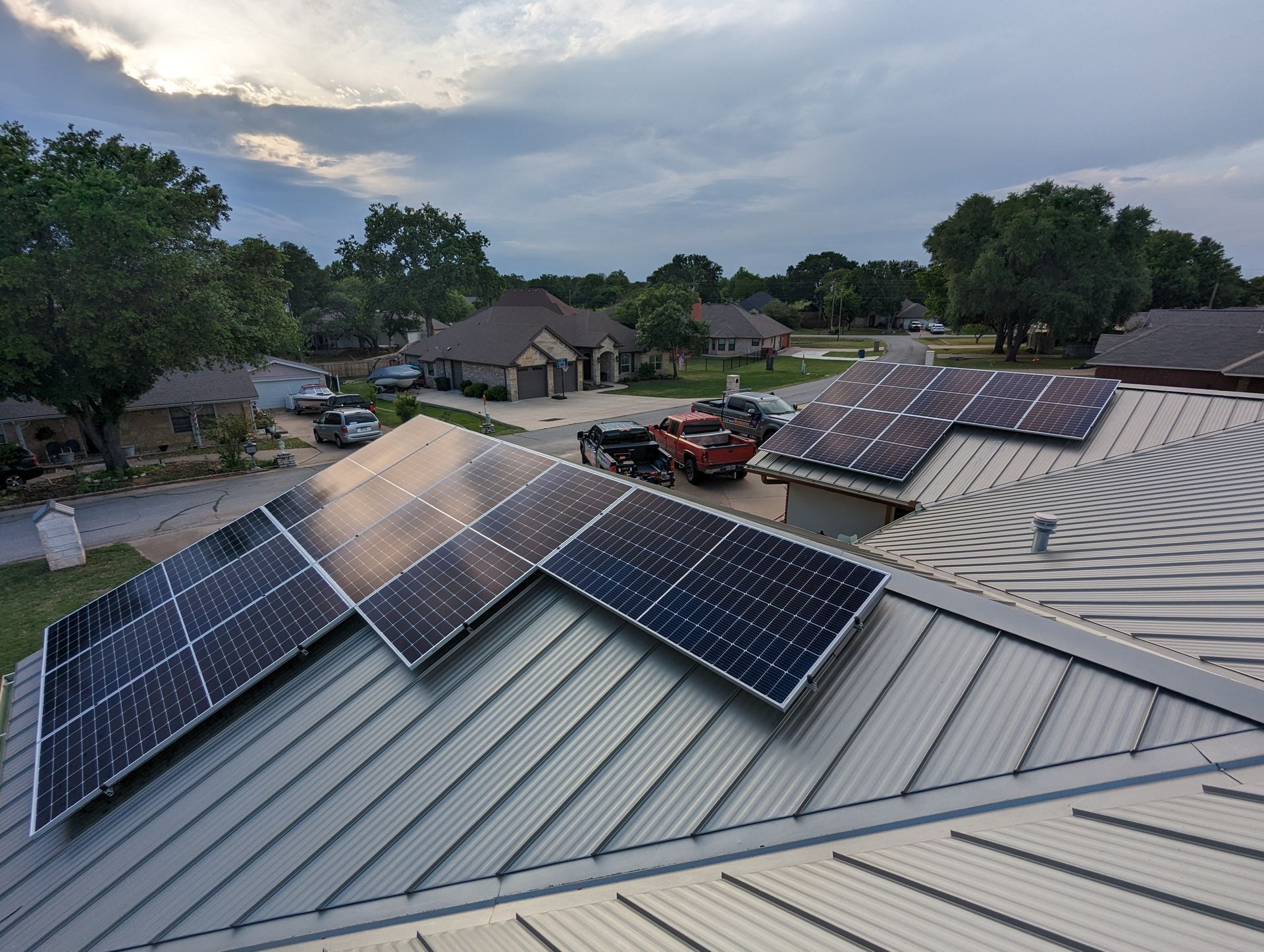 A roof with a lot of solar panels on it