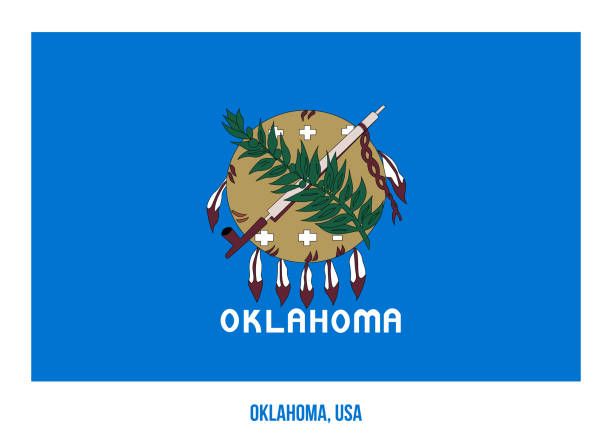 The flag of oklahoma is blue and has a native american design