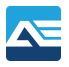 A blue and white logo for a company called ae.
