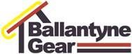The ballantyne gear logo is a black and red logo with a yellow roof.