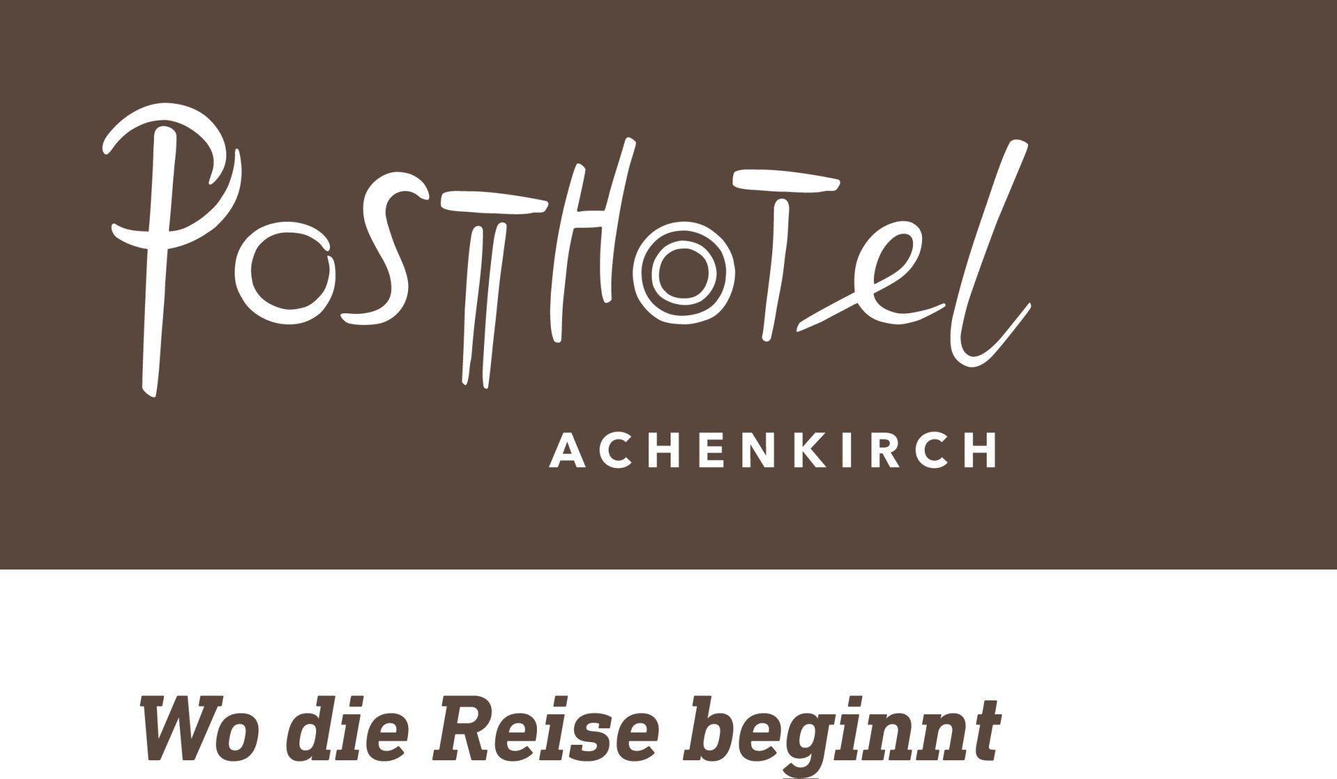 The logo for posthotel achenkirch is brown and white