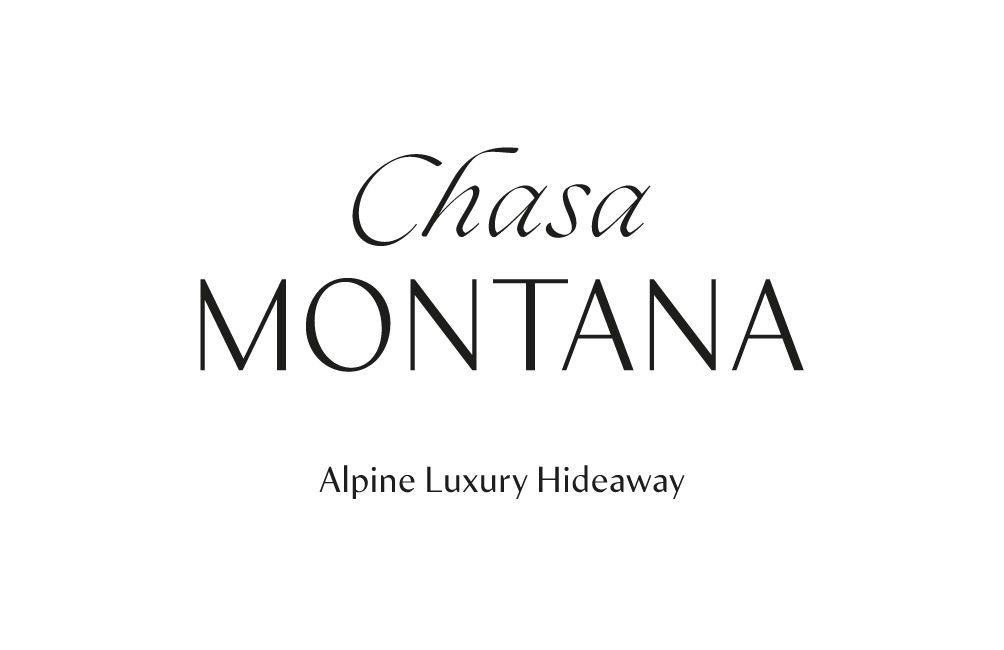 A black and white logo for chasa montana alpine luxury hideaway.