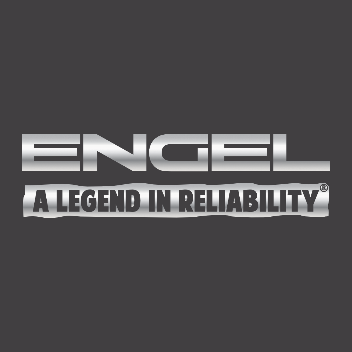 A logo for engel a legend in reliability on a black background
