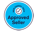 A blue circle with the words `` approved seller '' on it. A blue circle with the words `` approved seller '' on it.