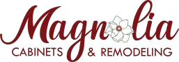 Magnolia Cabinets & Remodeling logo in maroon script, with a magnolia flower and text below.