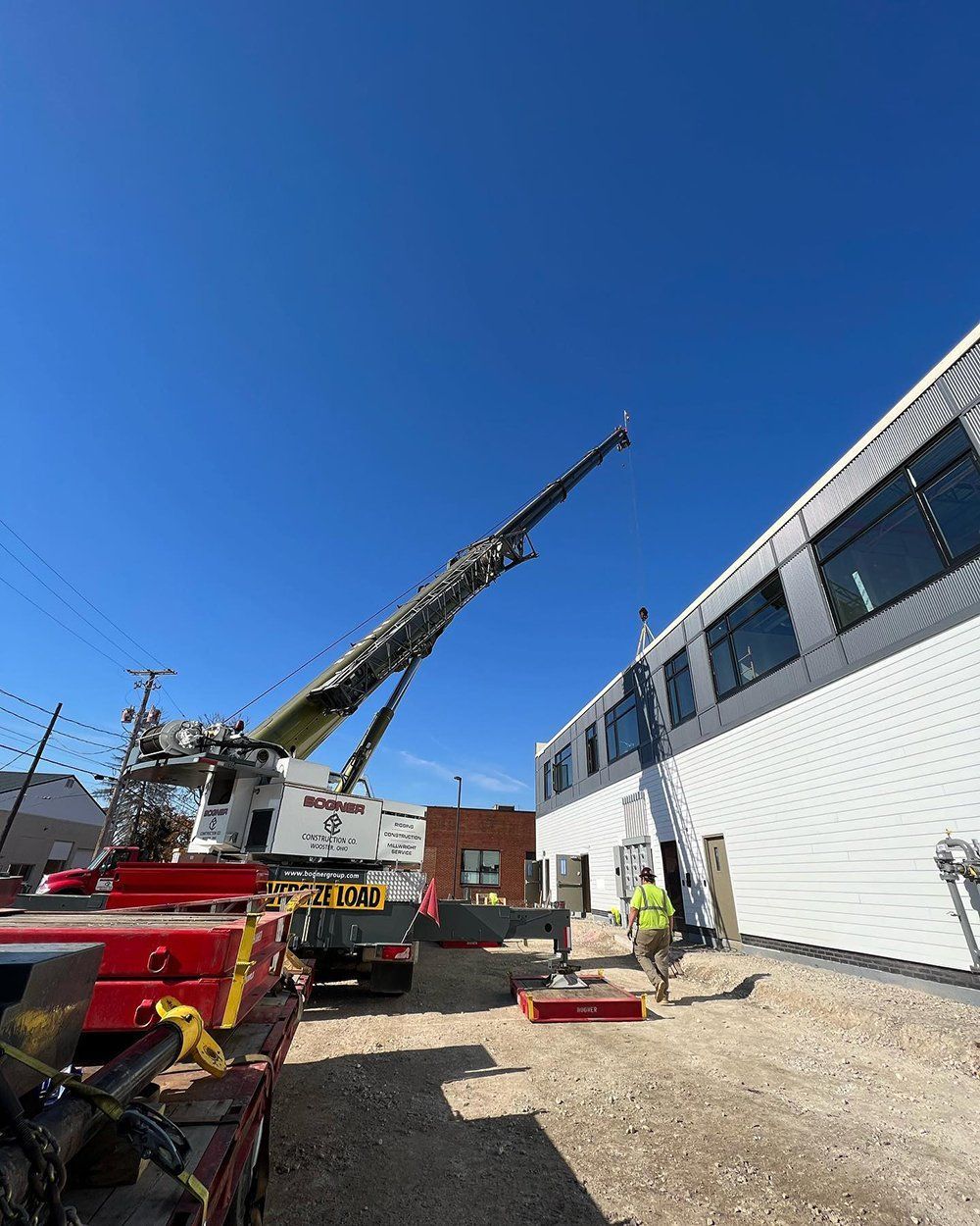 A Large Crane is Sitting in Front of a Building | Wooster, OH | Bogner Construction Company