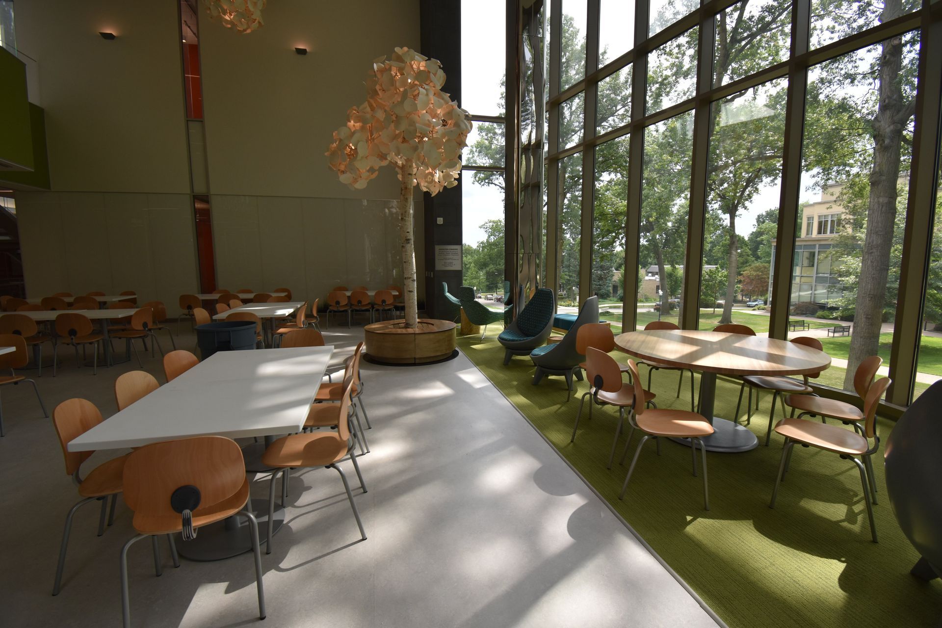 A Large Room with Tables and Chairs and a Tree in the Middle | Wooster, OH | Bogner Construction Company