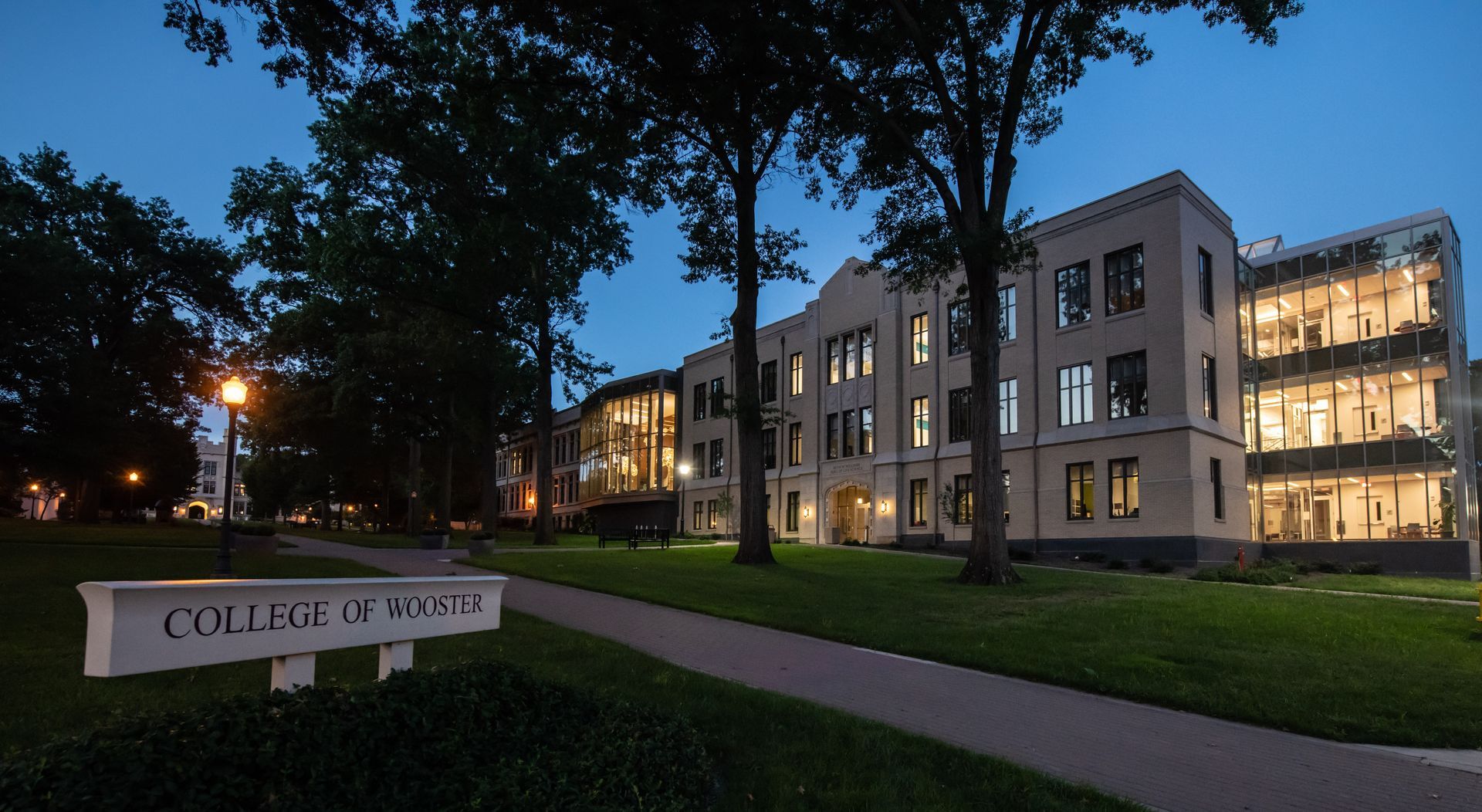 A College of Medicine Building is Lit up at Night | Wooster, OH | Bogner Construction Company