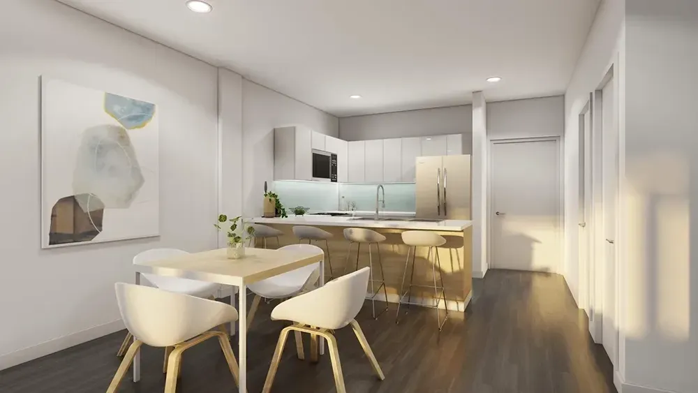 An Artist's Impression of a Kitchen and Dining Room with a Table and Chairs | Wooster, OH | Bogner Construction Company