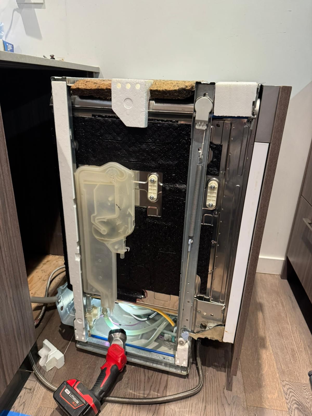 Appliance unit with front panel removed