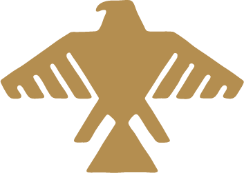 Gold stylized eagle emblem with outstretched wings and geometric tail on a white background