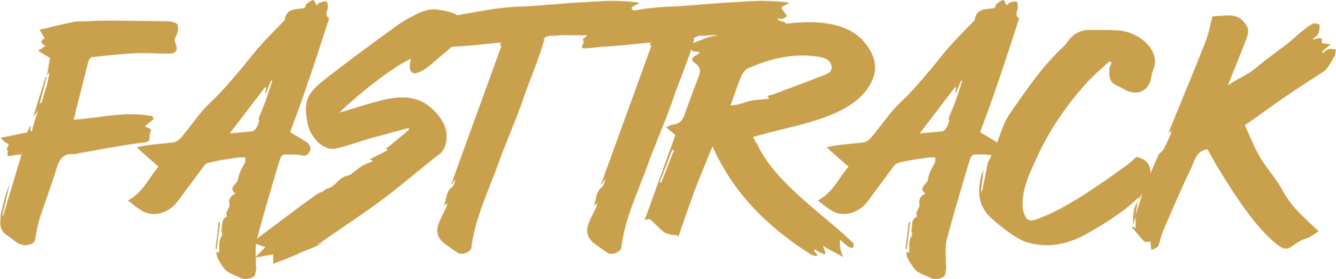 Gold stylized “FASTTRACK” logo with italic lettering on a white background