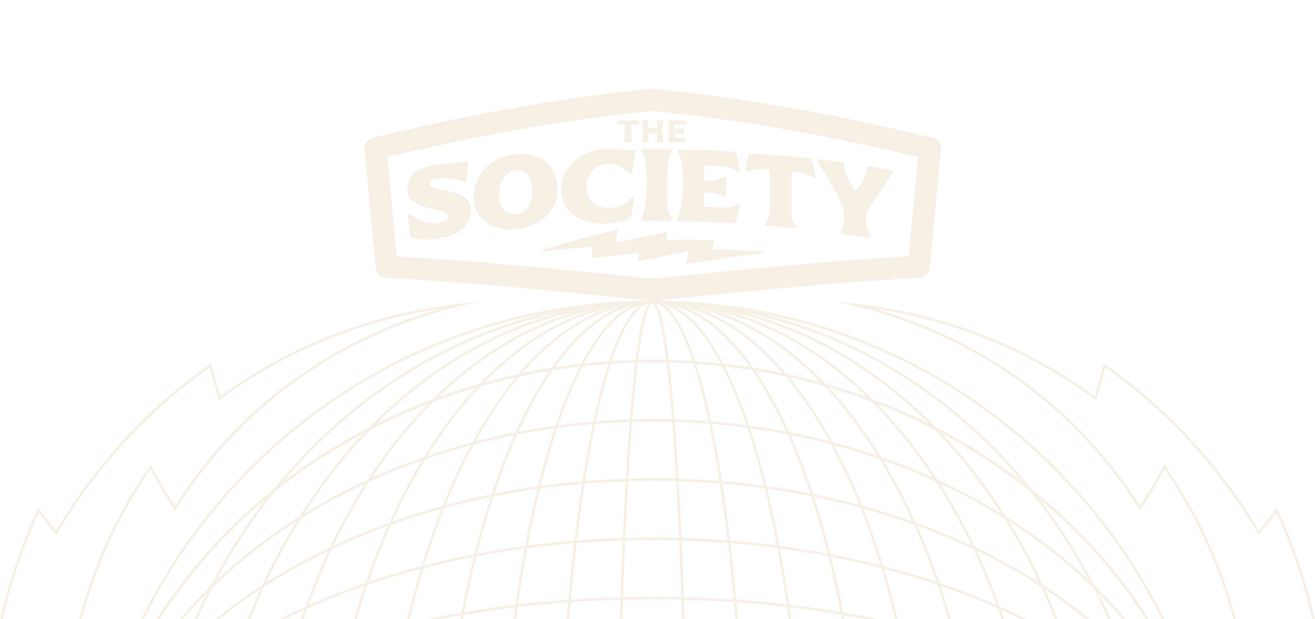 Faded SOCIETY logo over a light wireframe globe background