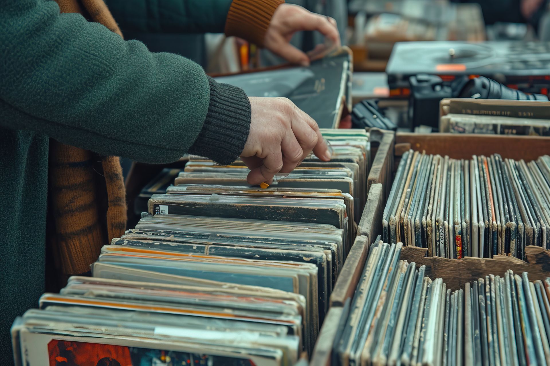 Brown leather jackets on a rack outdoors beside a vintage car and house