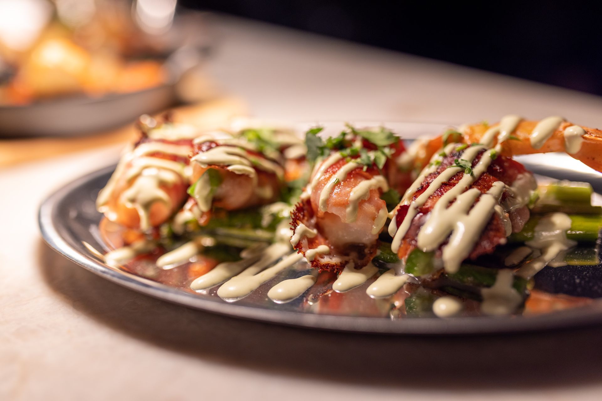 A close up of a plate of food on a table.