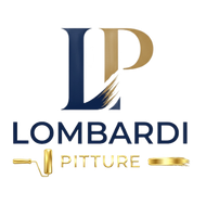 Logo di Lombardi Pitture con monogramma LP color oro e blu navy e scritta su sfondo bianco