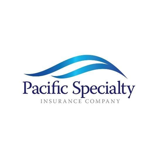 The logo for pacific specialty insurance company has a blue wave on it.