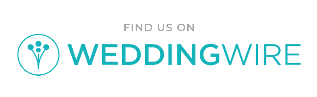 Find us on WeddingWire logo. Teal text and emblem on white background.