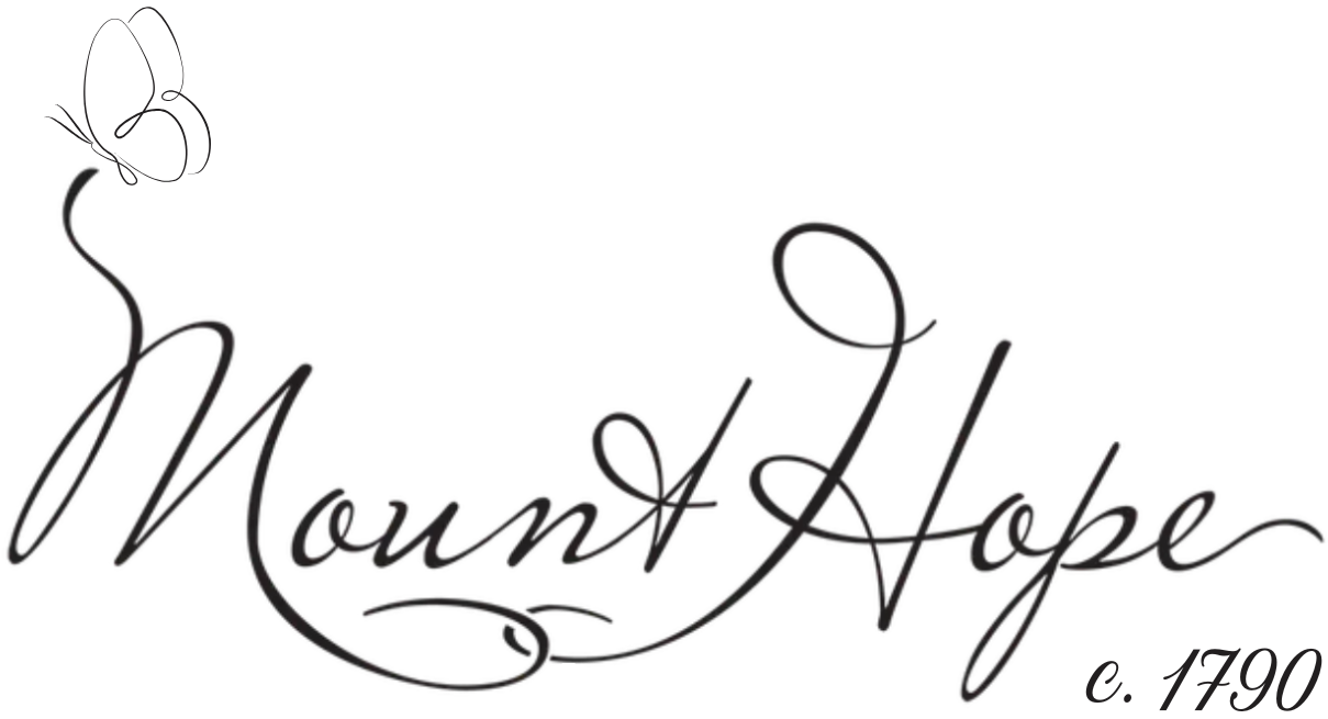 Mount Hope logo with elegant script, butterfly detail, and