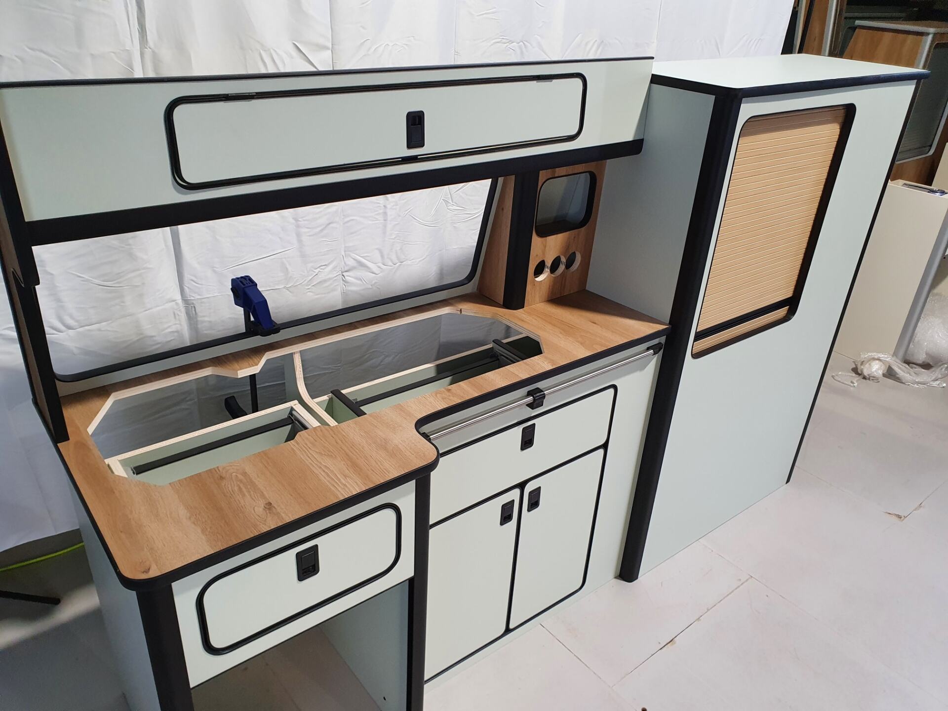 Campervan kitchen units designed by Northern Rose
