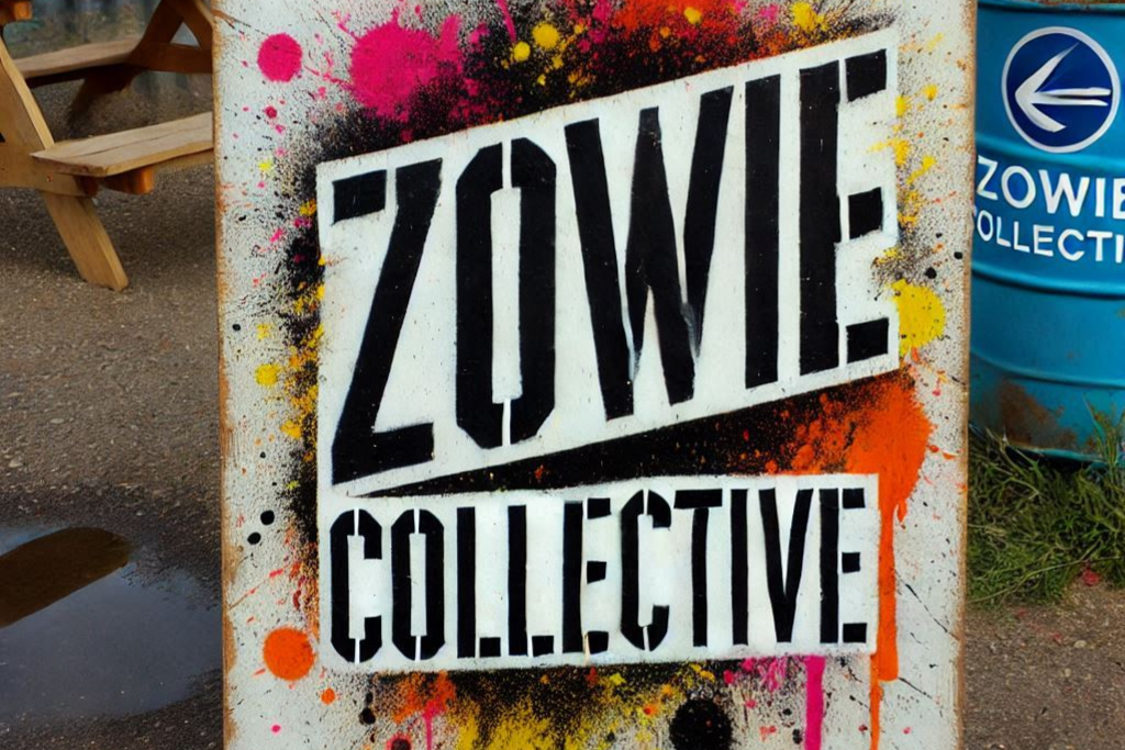 A sign that says zowie collective on it