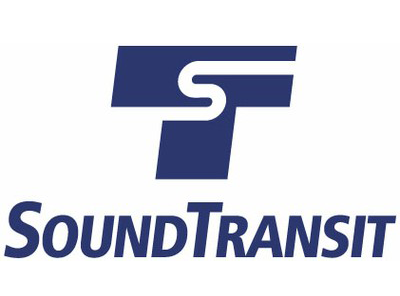 A blue and white logo for sound transit with a t on it.