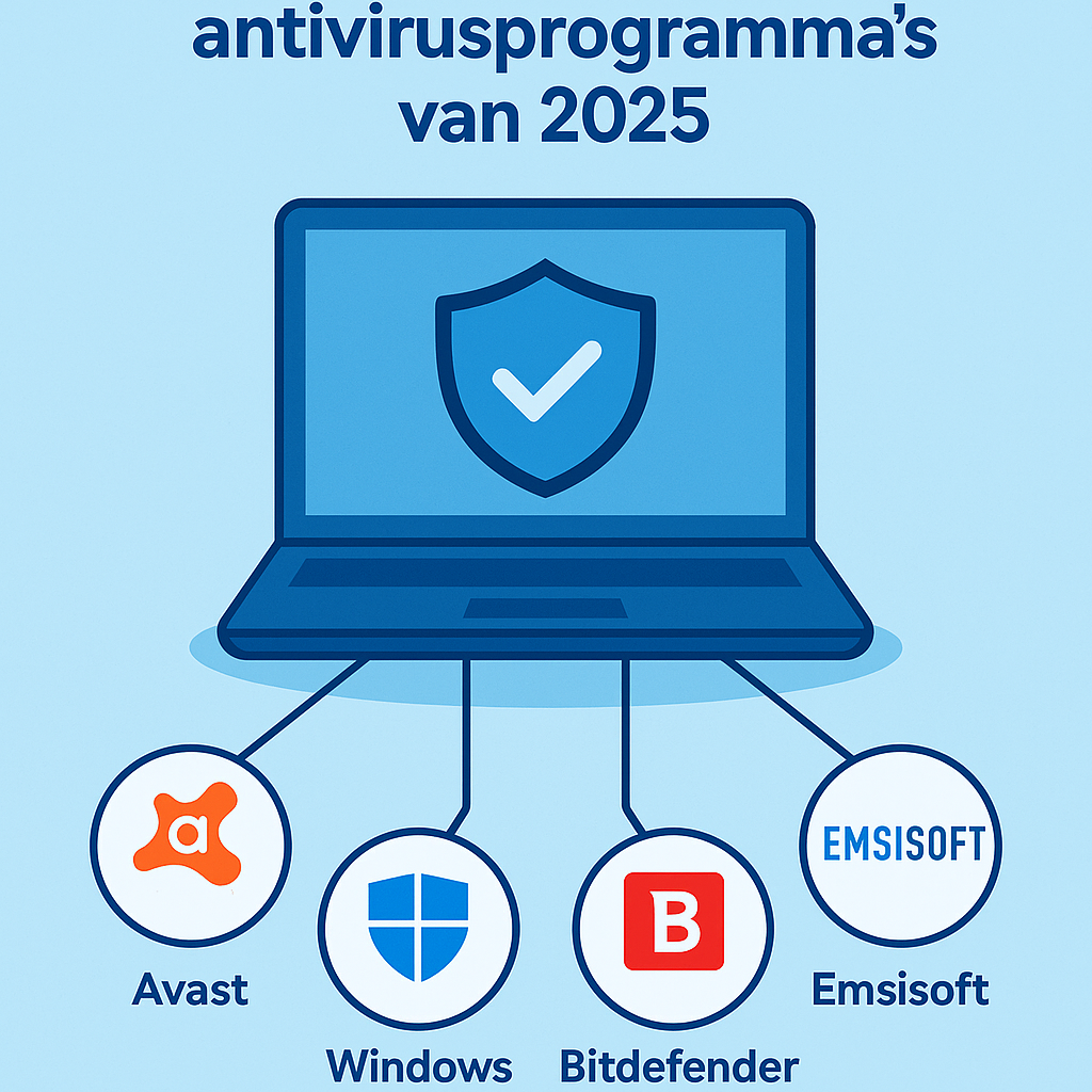 Een laptopcomputer met een schild en een vinkje op het scherm.