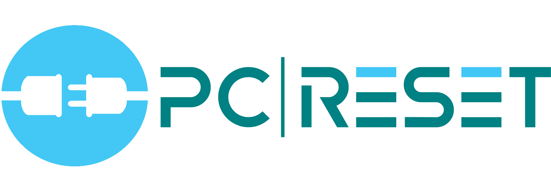 het logo voor pc-reset heeft een blauwe cirkel met een stekker erin.