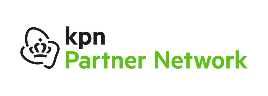 KPN Partner Network-logo met zwarte en groene tekst en een gestileerd wolkpictogram.