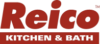 The reico kitchen and bath logo is red and white on a white background.