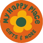 Logo for "My Happy Place Gifts & More," orange circle with yellow flower.