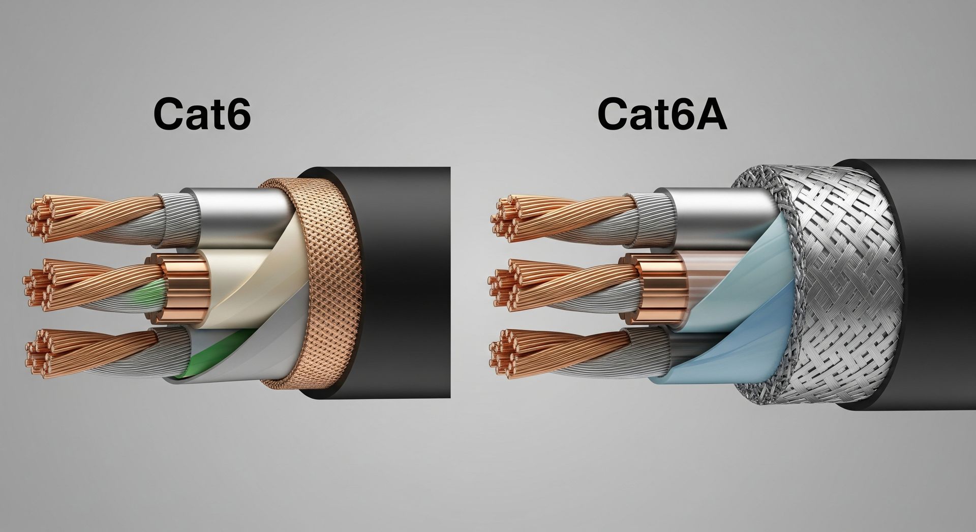 Cat6 vs Cat6A cables compared side by side for speed, performance, and network installation needs